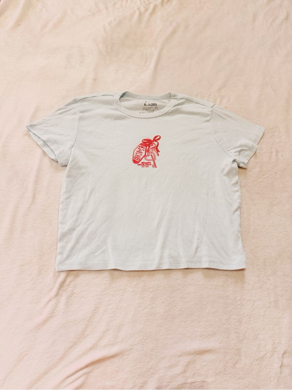Light Blue Graphic Crop Top with Red Chest Print